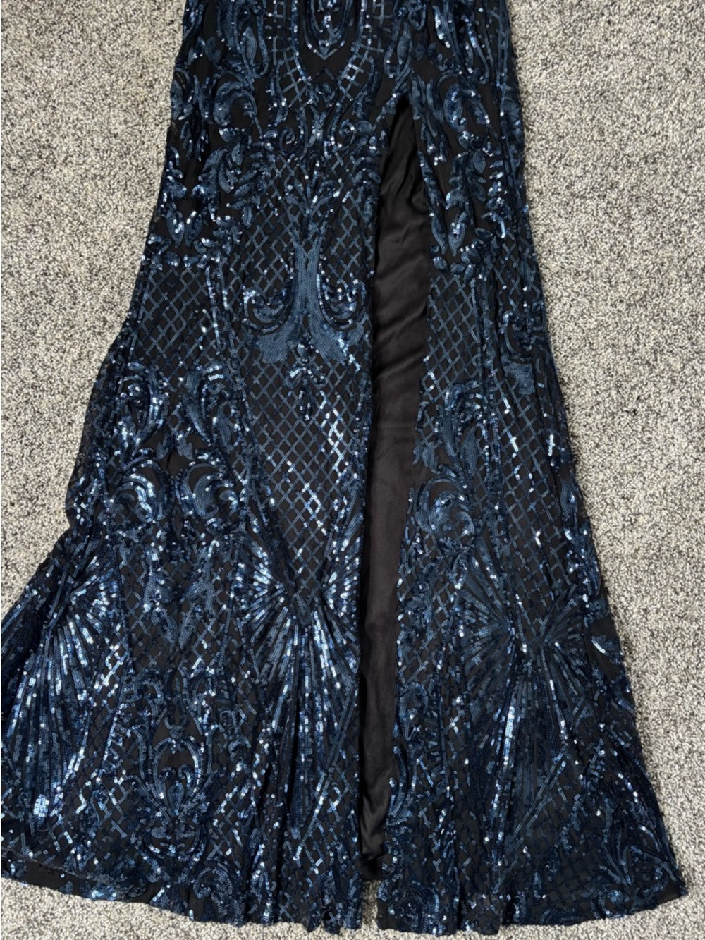 Navy Sequin Spaghetti-Strap Evening Gown - Picture 8 of 11